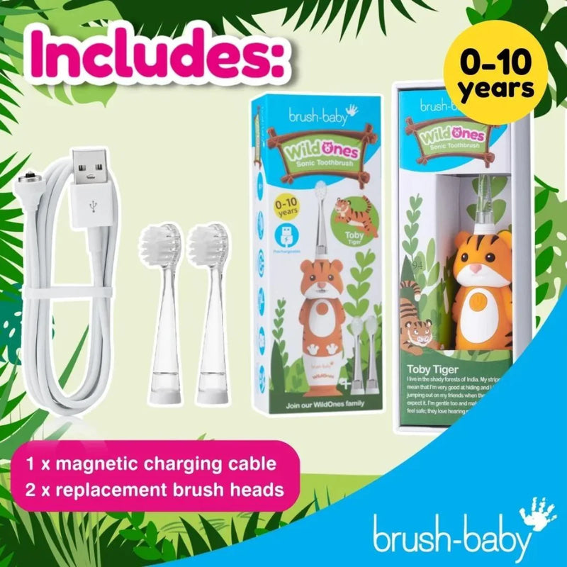 Brush Baby - WildOnes™ Tiger Kids Electric Rechargeable Toothbrush - Swanky Boutique