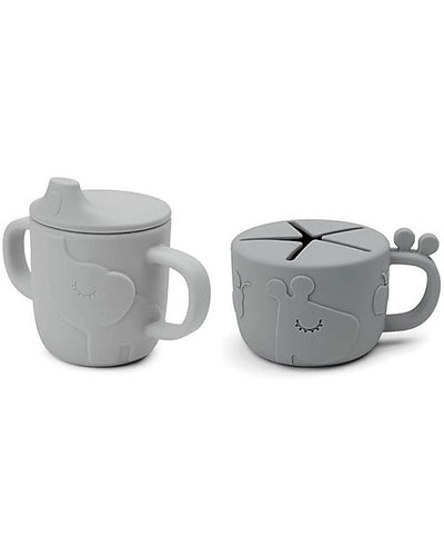 done by deer - snack cup & spout cup set peekaboo grey - swanky boutique malta