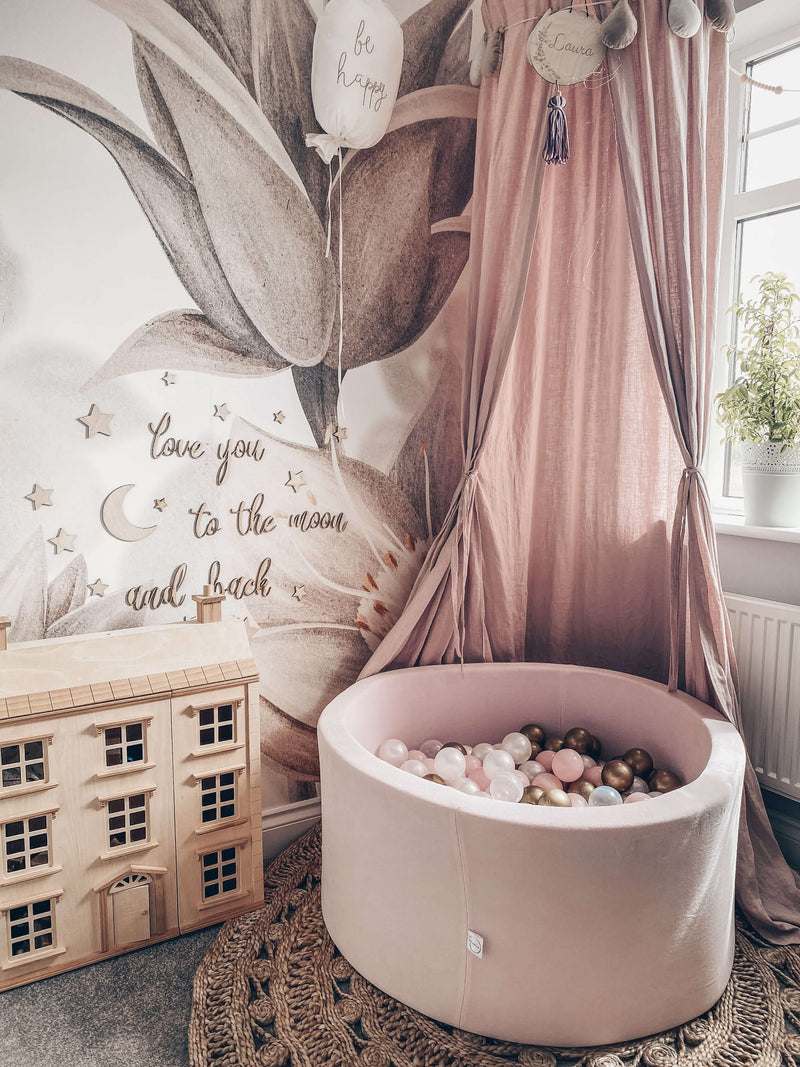 Ball Pit Incl 200 Balls - Velvet Light Pink (90x40cm)