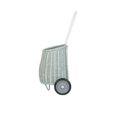 Basket on wheels, Luggy - Rattan Vintage Blue