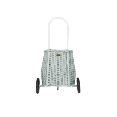 Basket on wheels, Luggy - Rattan Vintage Blue