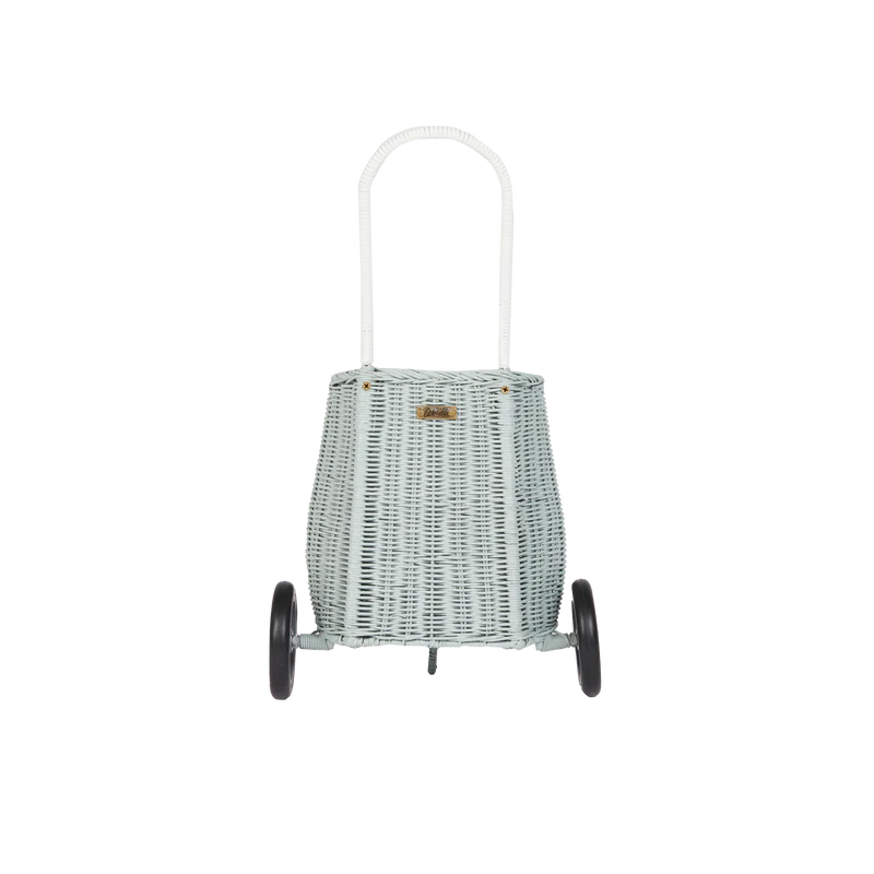 Basket on wheels, Luggy - Rattan Vintage Blue