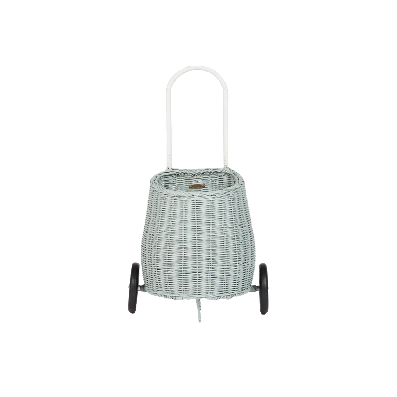 Basket on wheels, Luggy - Rattan Vintage Blue