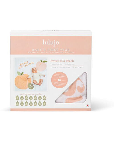 lulujo - First Year Kit - Milestone Swaddle + 14 Cards - 'Sweet as a Peach' - swanky boutique malta