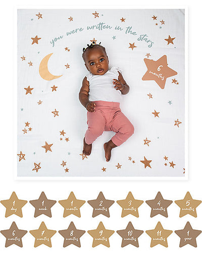 lulujo - First Year Kit - Milestone Swaddle + 14 Cards - 'Written in The Stars' - swanky boutique malta