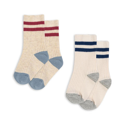 Konges Sloejd- Rib Socks, 2 Pack - Off White /Multi Strip- Swanky Boutique
