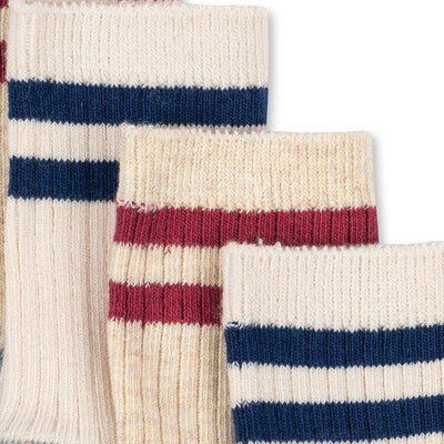Konges Sloejd- Rib Socks, 2 Pack - Off White /Multi Strip- Swanky Boutique