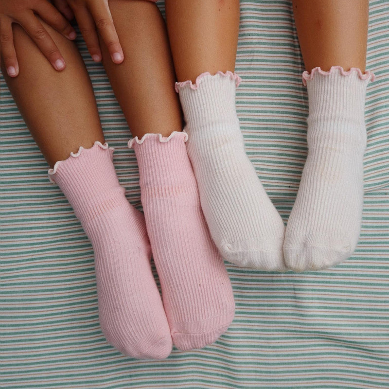 Konges Sloejd- Rib Frill Socks,2 Pack - Rose/Off White- Swanky Boutique Malta 