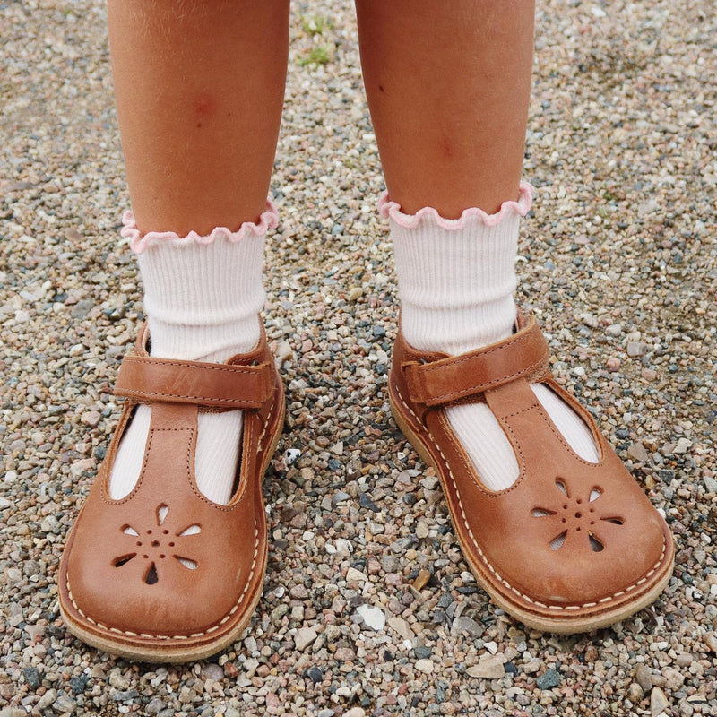 Konges Sloejd- Rib Frill Socks,2 Pack - Rose/Off White- Swanky Boutique Malta 