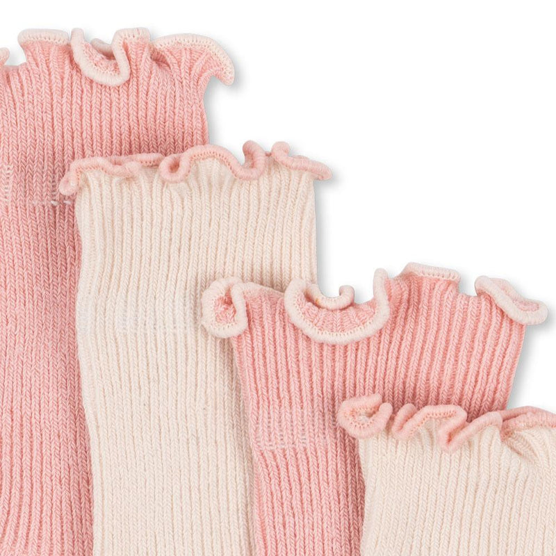 Konges Sloejd- Rib Frill Socks,2 Pack - Rose/Off White- Swanky Boutique Malta 