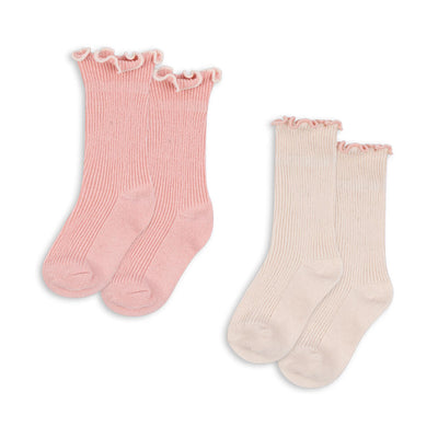Konges Sloejd- Rib Frill Socks,2 Pack - Rose/Off White- Swanky Boutique Malta 