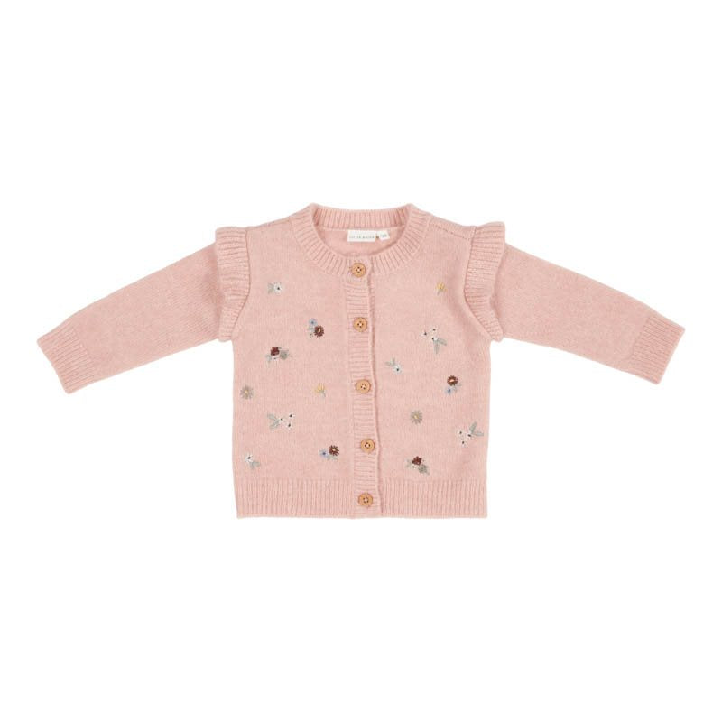 Little Dutch - Cardigan Soft Knit Wrap Organic Cotton Pink with Embroideries - Swanky Boutique