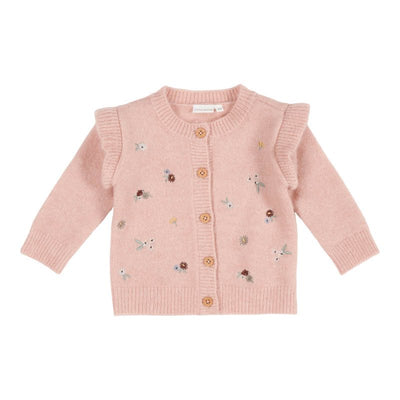 Little Dutch - Cardigan Soft Knit Wrap Organic Cotton Pink with Embroideries - Swanky Boutique