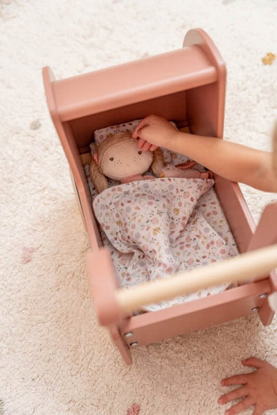 Little Dutch - Dolls Pram Wooden Flowers & Butterflies Pink - Swanky Boutique