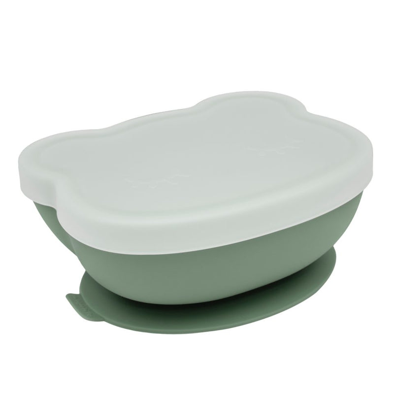 We Might Be Tiny - Bowl Bear Stickie Suction with Lid Sage - Swanky Boutique