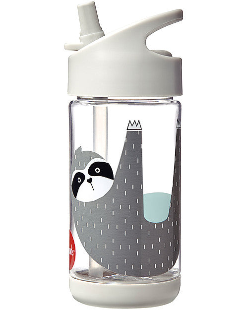 3 Sprouts - Bottle with Silicone Straw 350ml Grey Sloth - Swanky Boutique