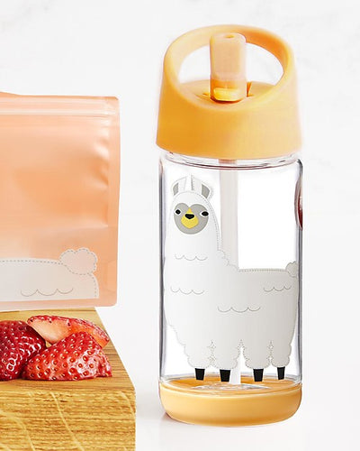 Bottle with silicone straw, 350ml  - Llama