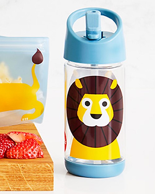 Bottle with silicone straw, 350ml  - Lion
