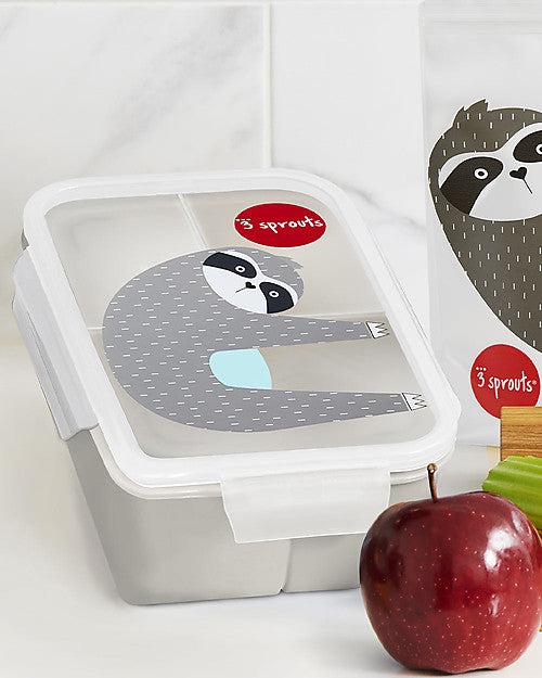 3 Sprouts - Lunch Box Bento with 3 Compartments Grey Sloth - Swanky Boutique