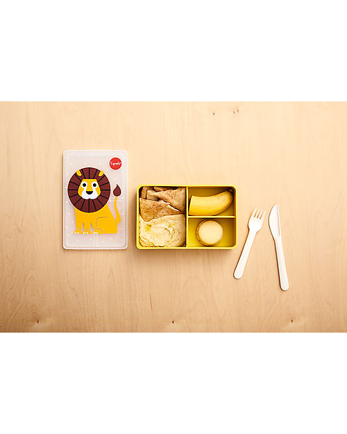 Lunch Box, Silicone Bento with 3 compartments  - Yellow Lion
