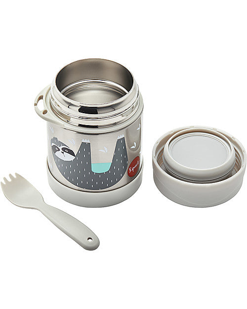 3 Sprouts - Food Holder Thermos Stainless Steel with Spoon Grey Sloth - Swanky Boutique