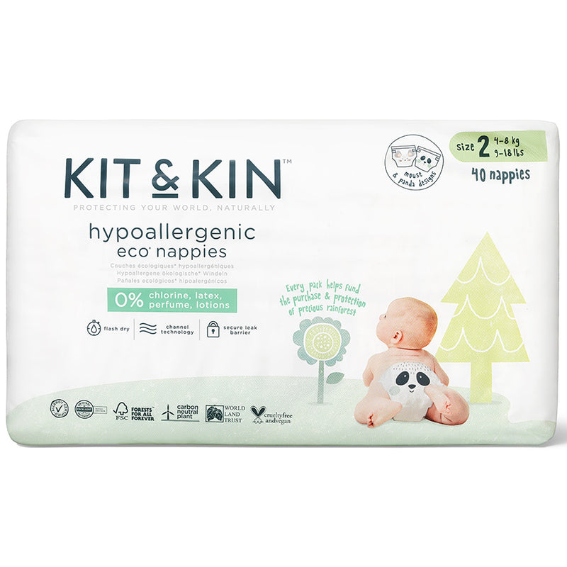 Kit & Kin - eco nappies, Size 2 Mouse & Panda – 4-8 kg (40 pack) - swanky boutique malta