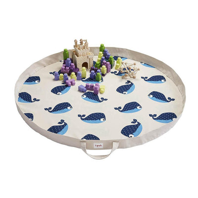 3 Sprouts - Playmat Bag 2-in-1 Cotton Canvas Whale Blue - Swanky Boutique