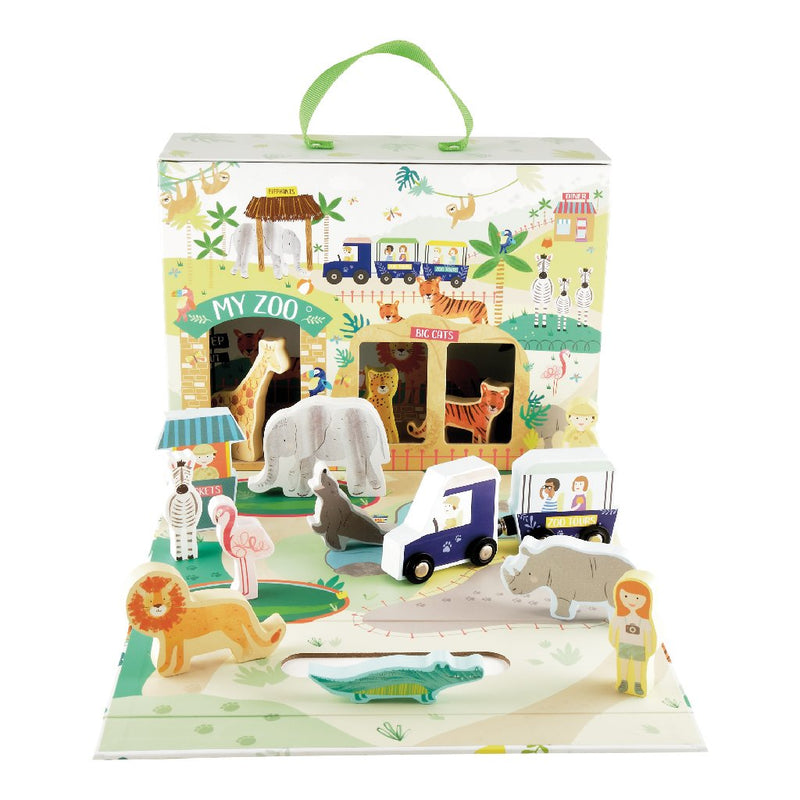 Floss & Rock - Play Box with Wooden Pieces Jungle Zoo - Swanky Boutique