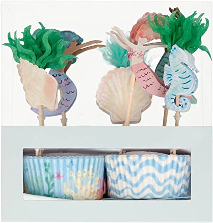 Cupcake Kit (Set of 24 Toppers & 24 Cupcake Cases) - Mermaid