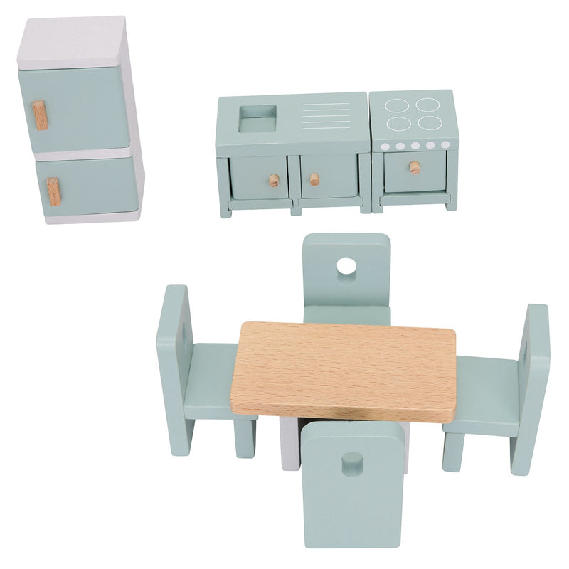 Doll’s House Kitchen Furniture, 8 Pieces - Mint Green