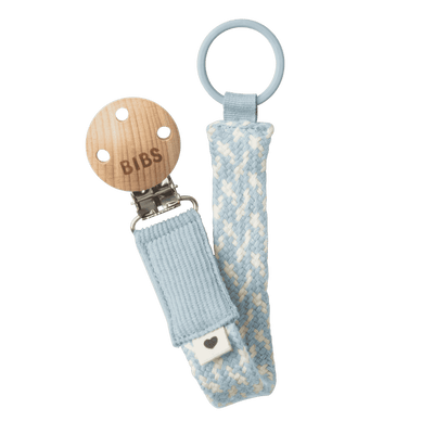 BIBS - Pacifier Clip Braided Baby Blue Ivory - Swanky Boutique