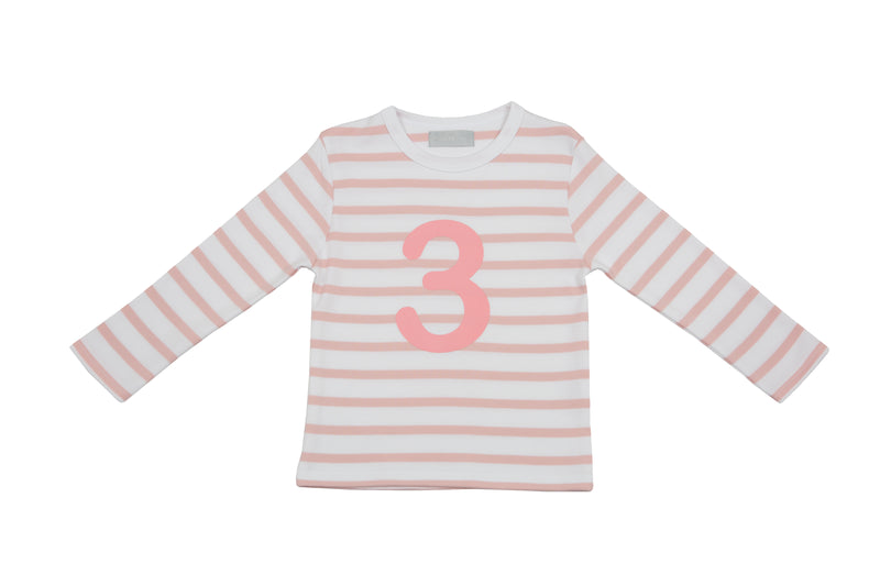 T-Shirt, Long Sleeved, Striped - Dusty Pink Number 3 (3-4 Years)