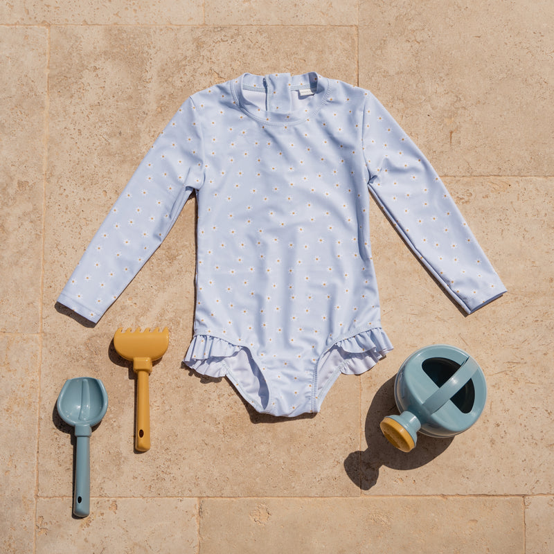 Little Dutch - Swimsuit Long Sleeves Ruffles Blue Daisies UPF 50+ - Swanky Boutique