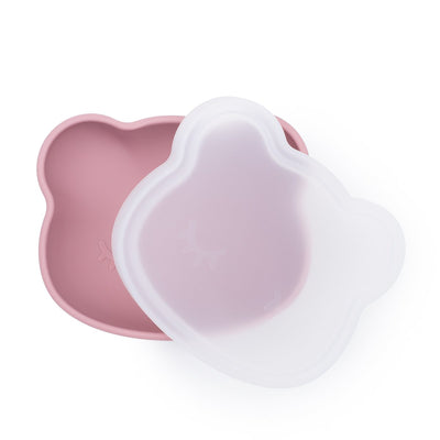 We Might Be Tiny - Bowl Bear Stickie Suction with Lid Dusty Rose - Swanky Boutique