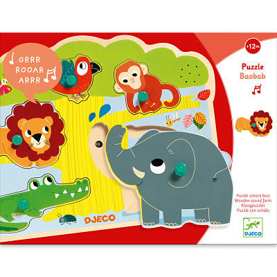 Peg Puzzle with Sounds, Wooden (5 Pieces) - Baobab (12+ Months)