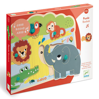 Peg Puzzle with Sounds, Wooden (5 Pieces) - Baobab (12+ Months)