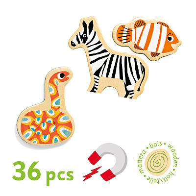 Magnetic Wooden Play Set, 36 Pieces - Animal (2+ Years)