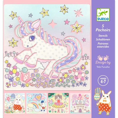 djeco - stencils 5 pack unicorn 4+ years - swanky boutique malta