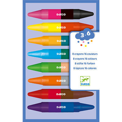 Djeco - Crayons Double Sided 8 Pack/16 Colours - Swanky Boutique
