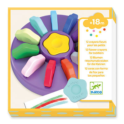 djeco - flower crayons my first crayons 12 pack 18+ months - swanky boutique malta