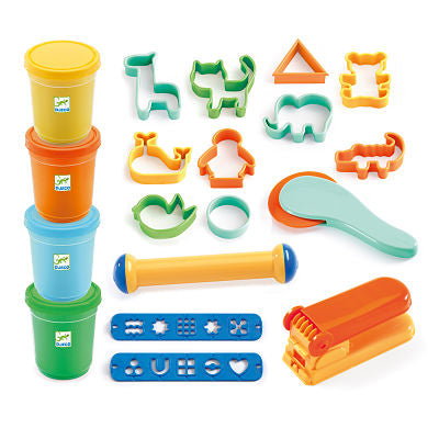 djeco - play dough set 15 accessories & 4 tubes play dough 18+ months - swanky boutique malta