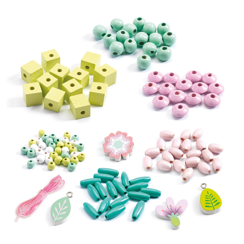 Djeco - Craft Wooden Beads (450 Beads) to Create Jewellery Flowers & Leaves - Swanky Boutique