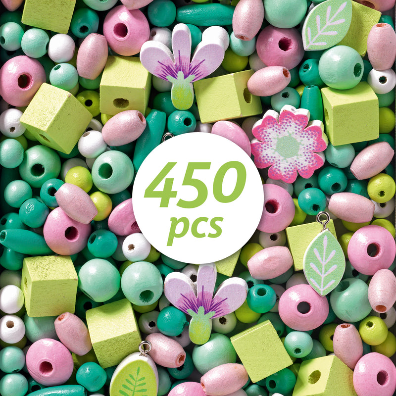 Djeco - Craft Wooden Beads (450 Beads) to Create Jewellery Flowers & Leaves - Swanky Boutique