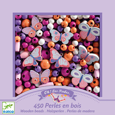 Djeco - Craft Wooden Beads (450 Beads) to Create Jewellery Purple Butterflies - Swanky Boutique