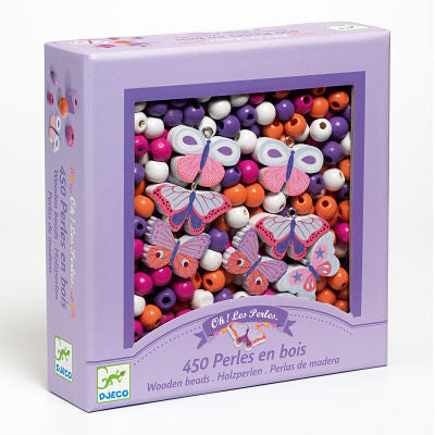 Djeco - Craft Wooden Beads (450 Beads) to Create Jewellery Purple Butterflies - Swanky Boutique