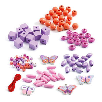 Djeco - Craft Wooden Beads (450 Beads) to Create Jewellery Purple Butterflies - Swanky Boutique