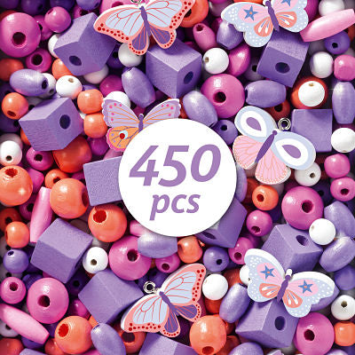 Djeco - Craft Wooden Beads (450 Beads) to Create Jewellery Purple Butterflies - Swanky Boutique
