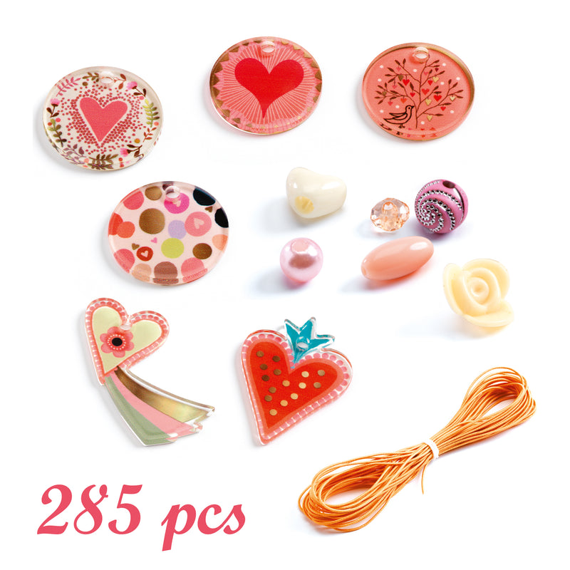 Djeco - Craft Acrylic Beads (285 Beads) To Create Jewellery Hearts - Swanky Boutique