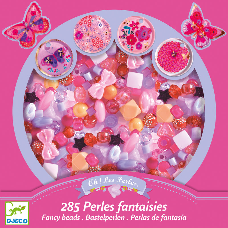 Djeco - Craft Acrylic Beads (285 Beads) To Create Jewellery Pink Butterflies - Swanky Boutique