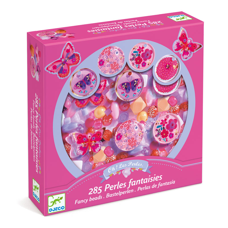 Djeco - Craft Acrylic Beads (285 Beads) To Create Jewellery Pink Butterflies - Swanky Boutique
